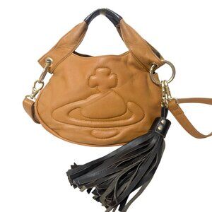 Vivienne Westwood Embossed Orb Logo Leather Hobo Bag with tassel charm